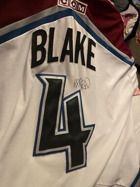 Vintage Signed CCM Rob Blake Colorado Avalanche hockey jersey. 